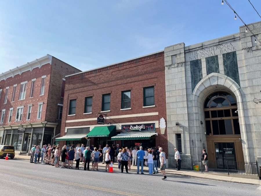 Downtown Ticonderoga at the grand opening of the Burleigh’s Luncheonette renovation.