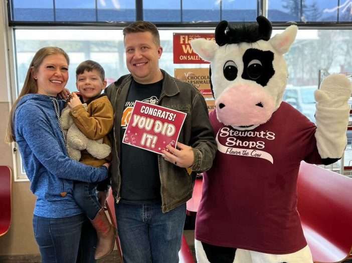 Kristin and August Freemann and their four-year-old son Kody officially completed their mission last Saturday of visiting all 358 Stewart's Shops locations over the course of the past year.