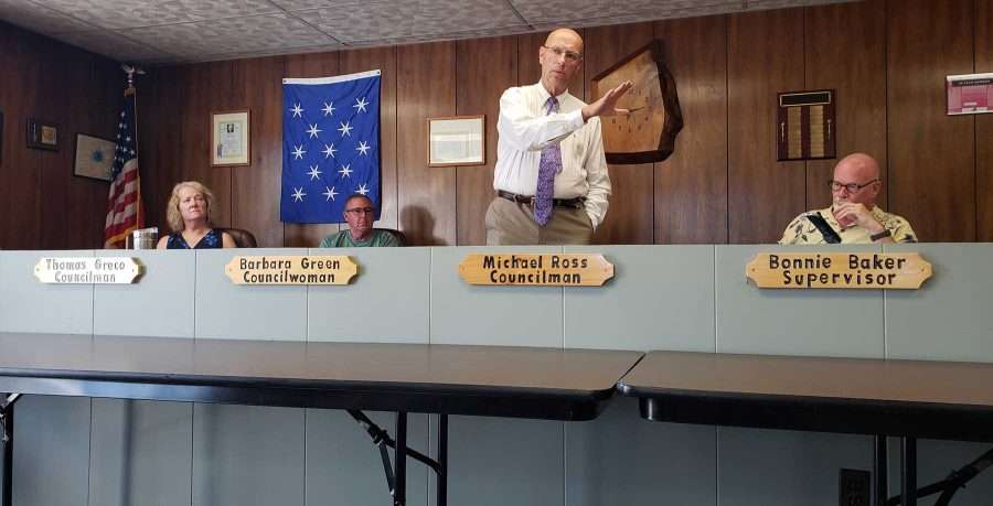 People First Executive Director Robert Calli, who is standing, wearing a white shirt and tie, gave a presentation during an informational meeting at a Webb Town Board meeting in June of 2022. 