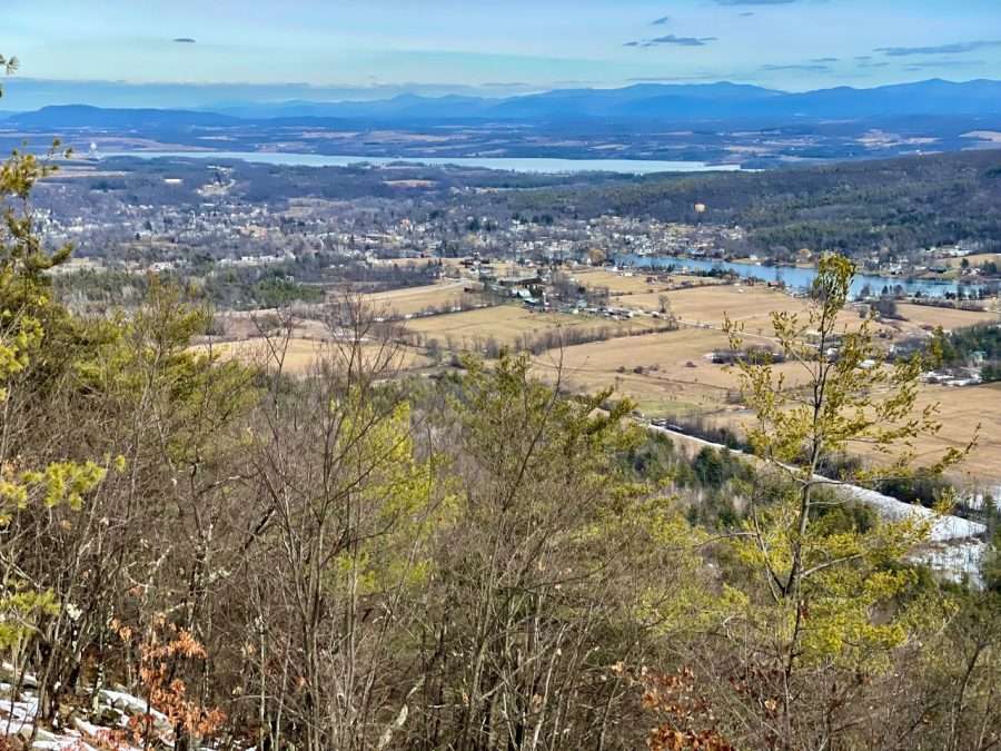 Ticonderoga and the Green Mountains as seen from the trail’s “Vermont View” loop.
