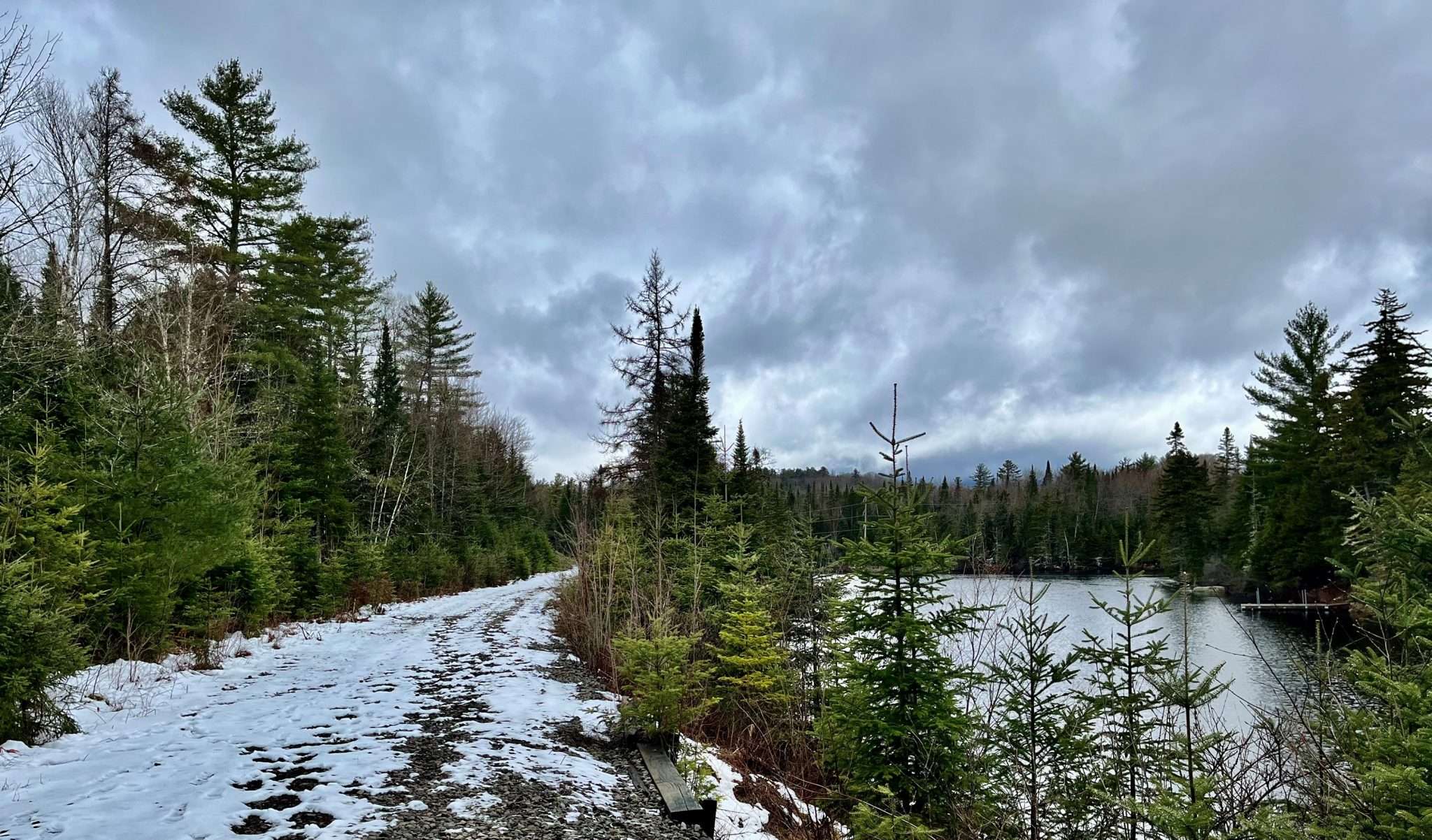 A snowy portion of the Adirondack Rail Trail near where a proposed trailhead will be built in Lake Placid.