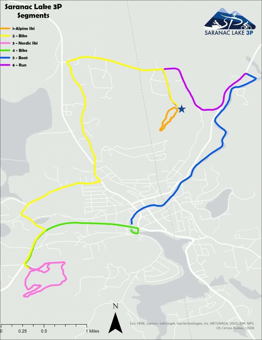 A map of the Saranac Lake 3P route that connects Mount Pisgah, Dewey Mountain and the Saranac River. Graphic courtesy of Saranac Lake 3P