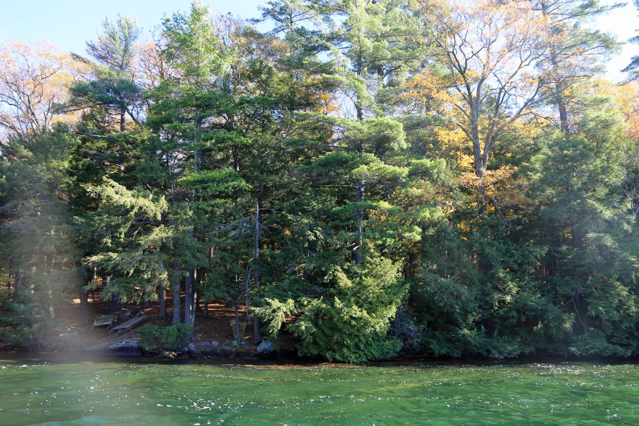 Hemlocks line the shoreline of Paradise Bay on Lake George.