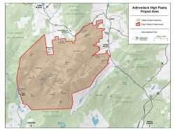 A map shows the Adirondack High Peaks project area for a visitor use management framework.