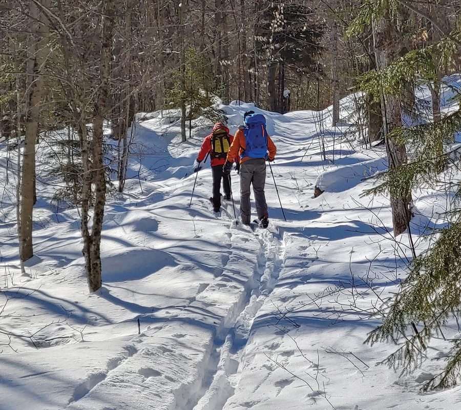 two men on a snowy trail