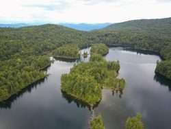 An aerial view of islands on Crossett Lake in Washington County.