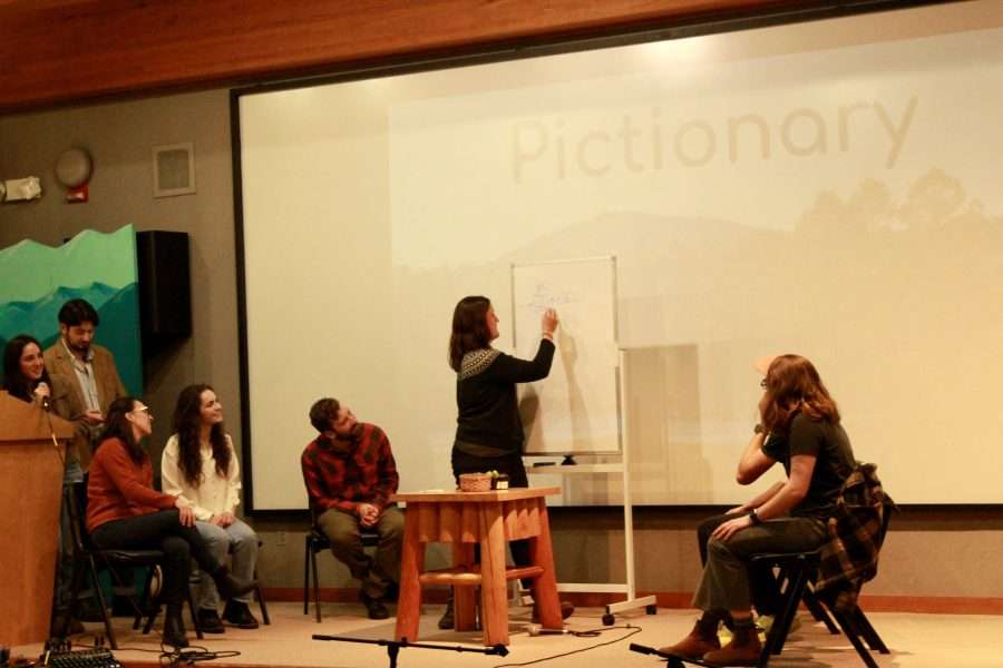 Participants play Adirondack-themed Pictionary at the VIC.