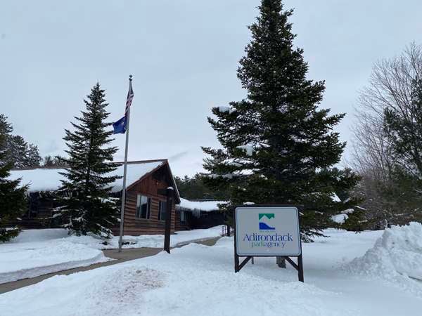 The Adirondack Park Agency's headquarters on a snowy day in March 2023.