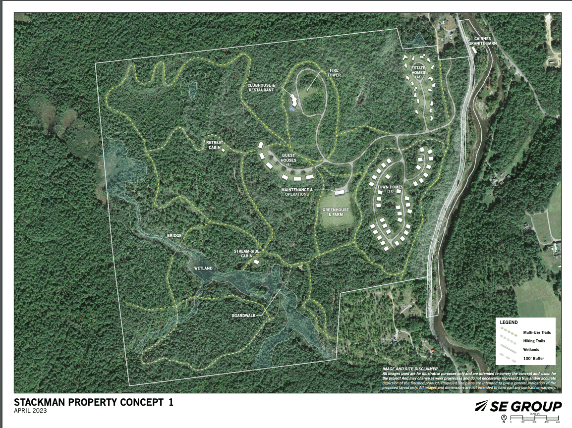 A map shows one of the concepts proposed for a luxury resort and housing complex in Jay.