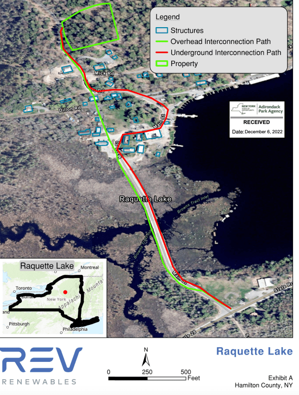 A map showing where the battery storage facility and the interconnection path would be.