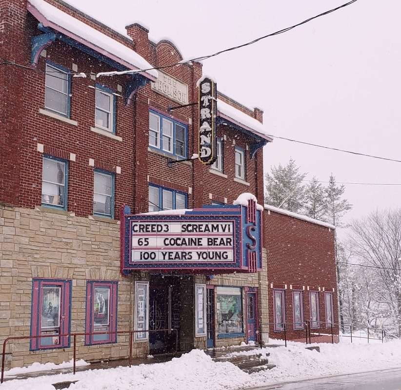 theater building on snowy day