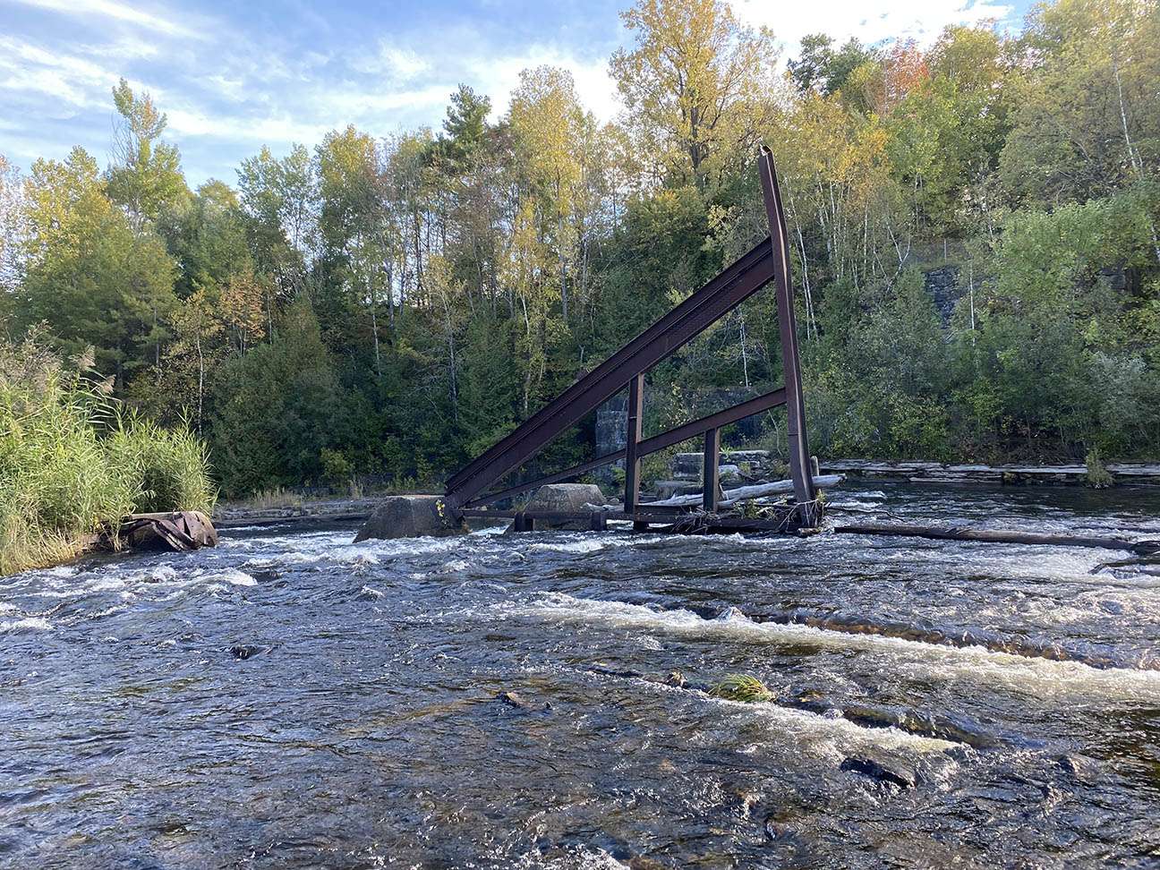 Old dam debris at Fredenburgh Falls. Photo by Dave Minkoff