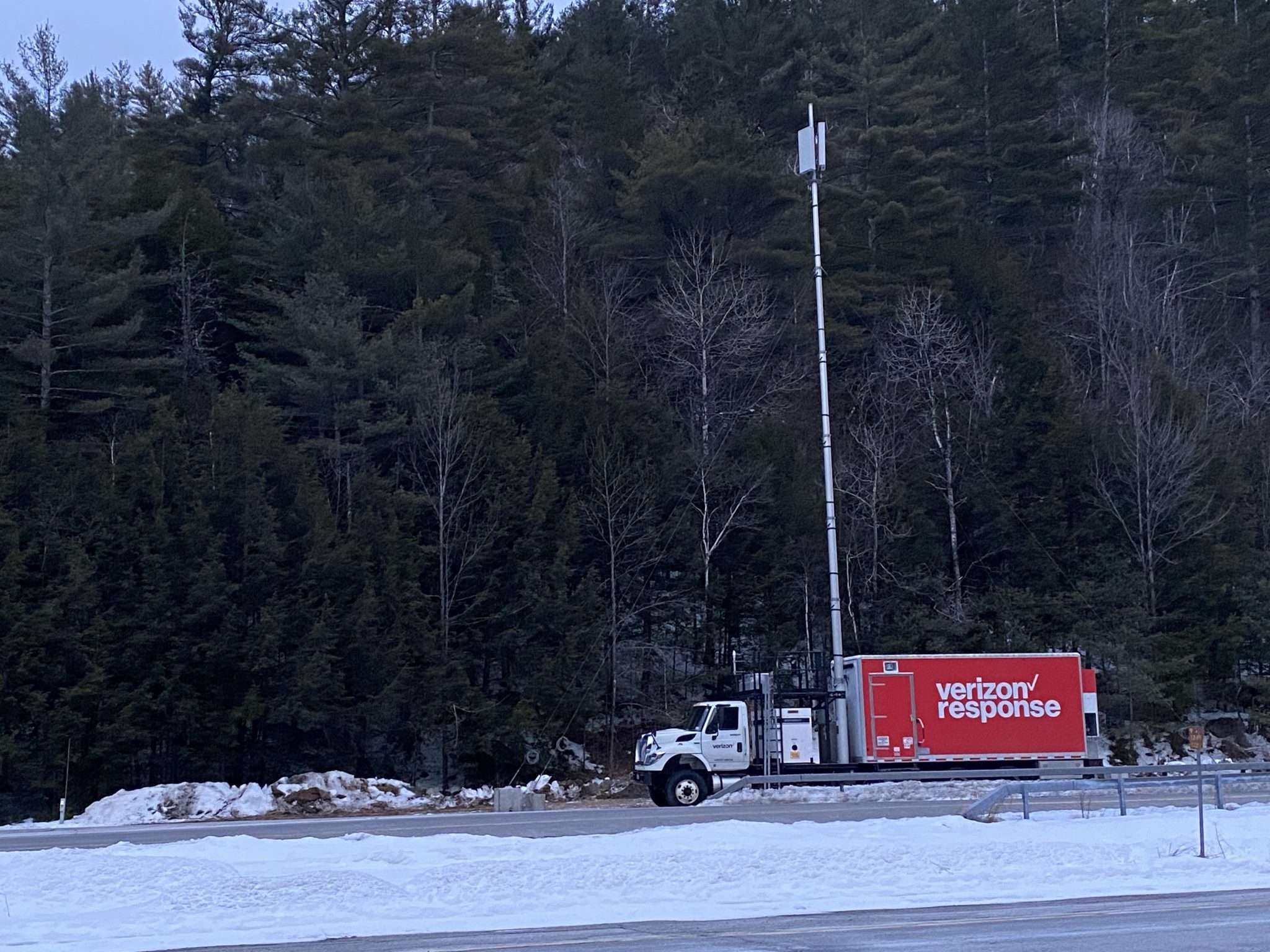 A Verizon cell tower on a truck at the intersection of state Route 9 and 73 in New Russia seen in January 2023