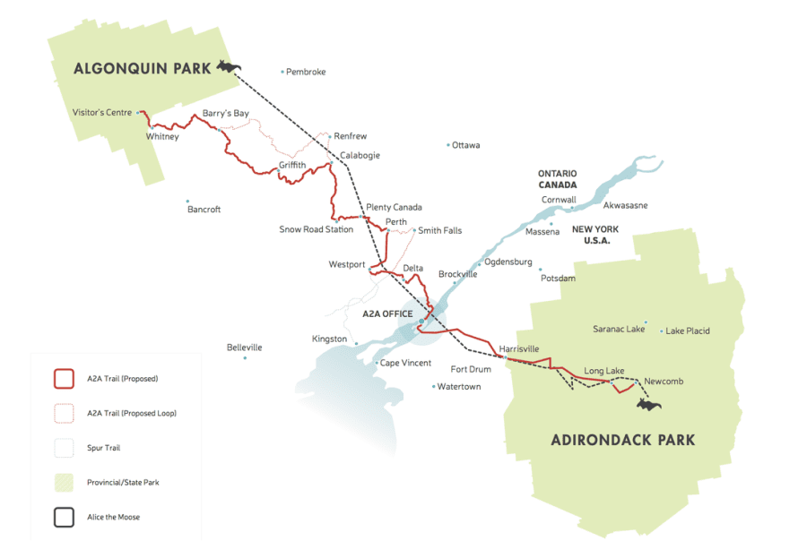 Adirondacks to Algonquin map