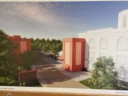 A rendering shows the Paul Smith's Power and Light Building at 1-3 Main St. in the village of Saranac Lake as the Adirondack Park Agency's new headquarters with an addition to accommodate a new elevator. The agency would also build a 19,000-square-foot addition behind it and a new parking lot.