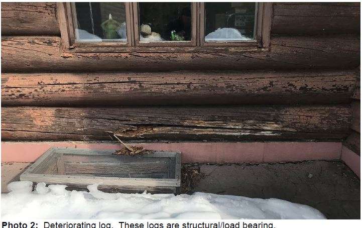 Rotting logs that make up the existing Adirondack Park Agency building in Ray Brook.