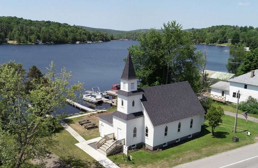 aerial photo of church