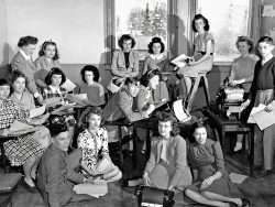 old photo of young women in a school setting