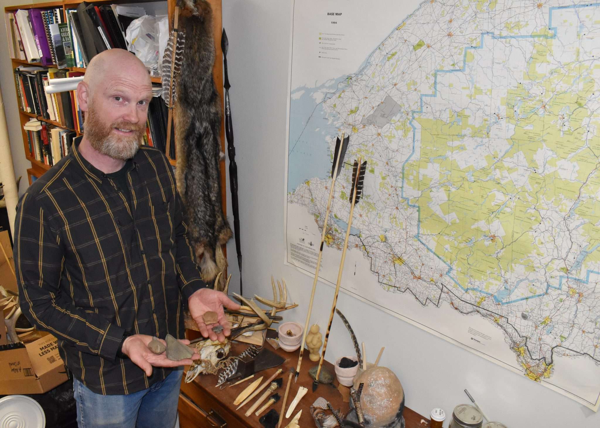 SUNY Potsdam Professor Tim Messner's collection of ancient Indigenous artifacts include items found in Tupper Lake and Speculator. 