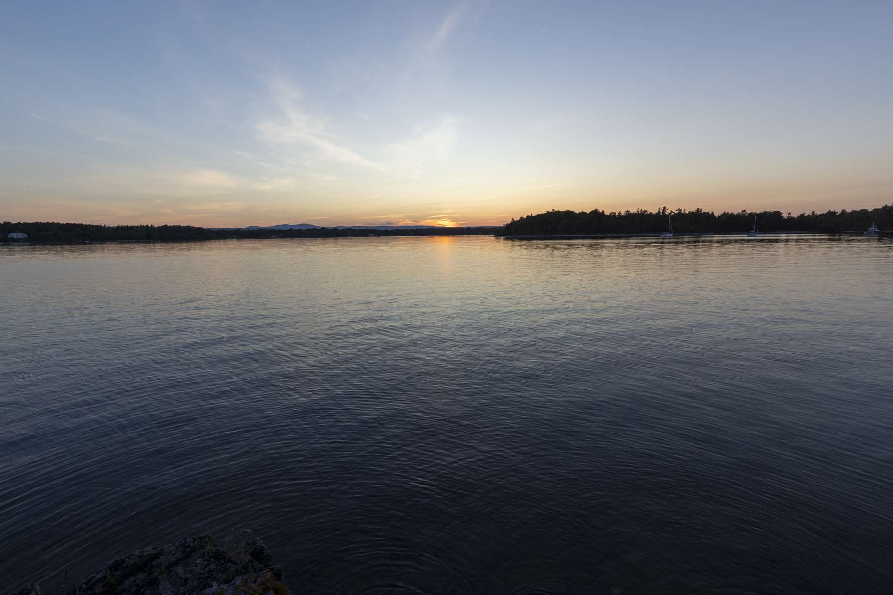 A view of Lake Champlain at sunset the night we crossed over to the island. 