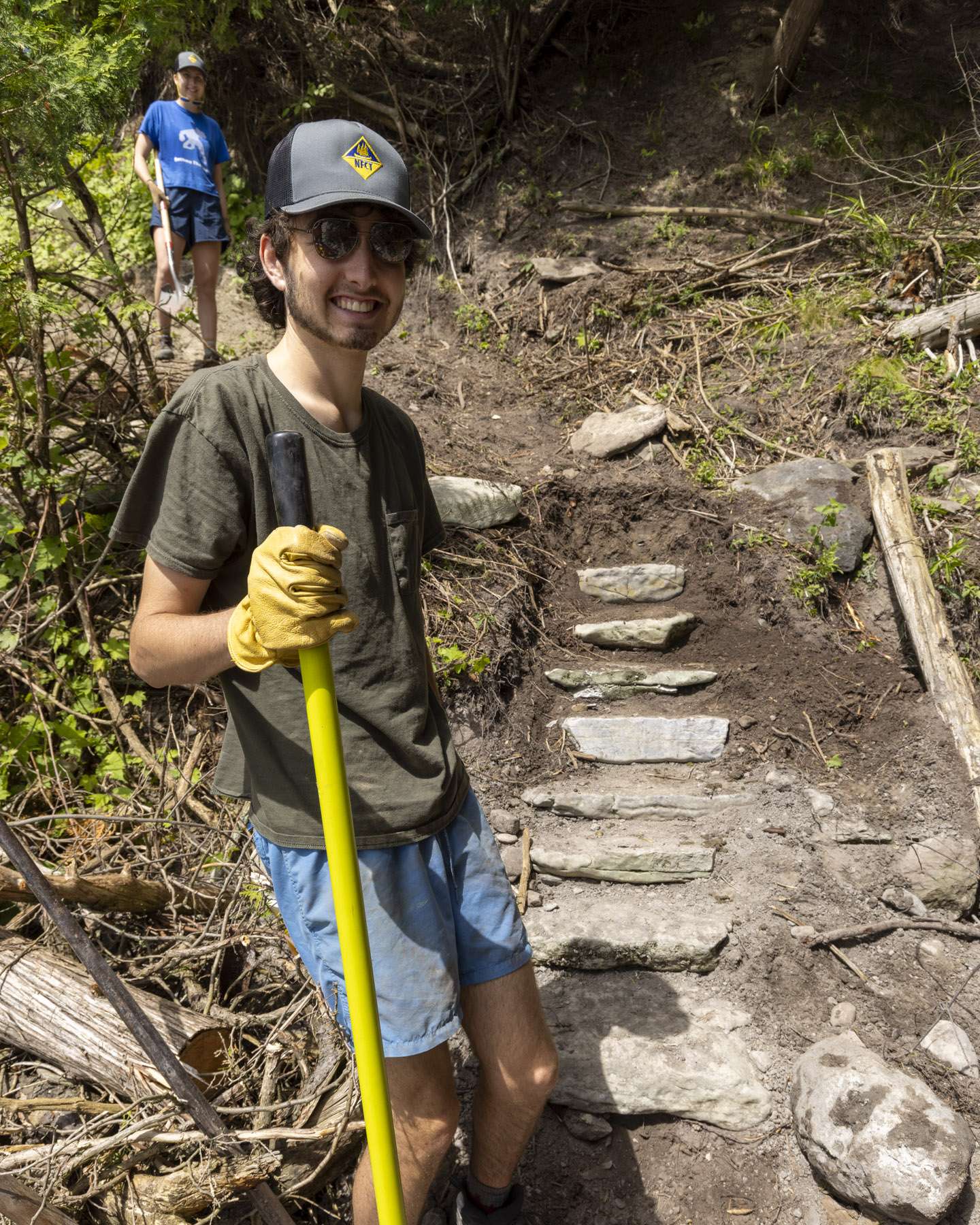 Northern Forest Canoe Trail intern Jonah Yaffe poses for a photo during a work break on the southern part of Valcour Island. 