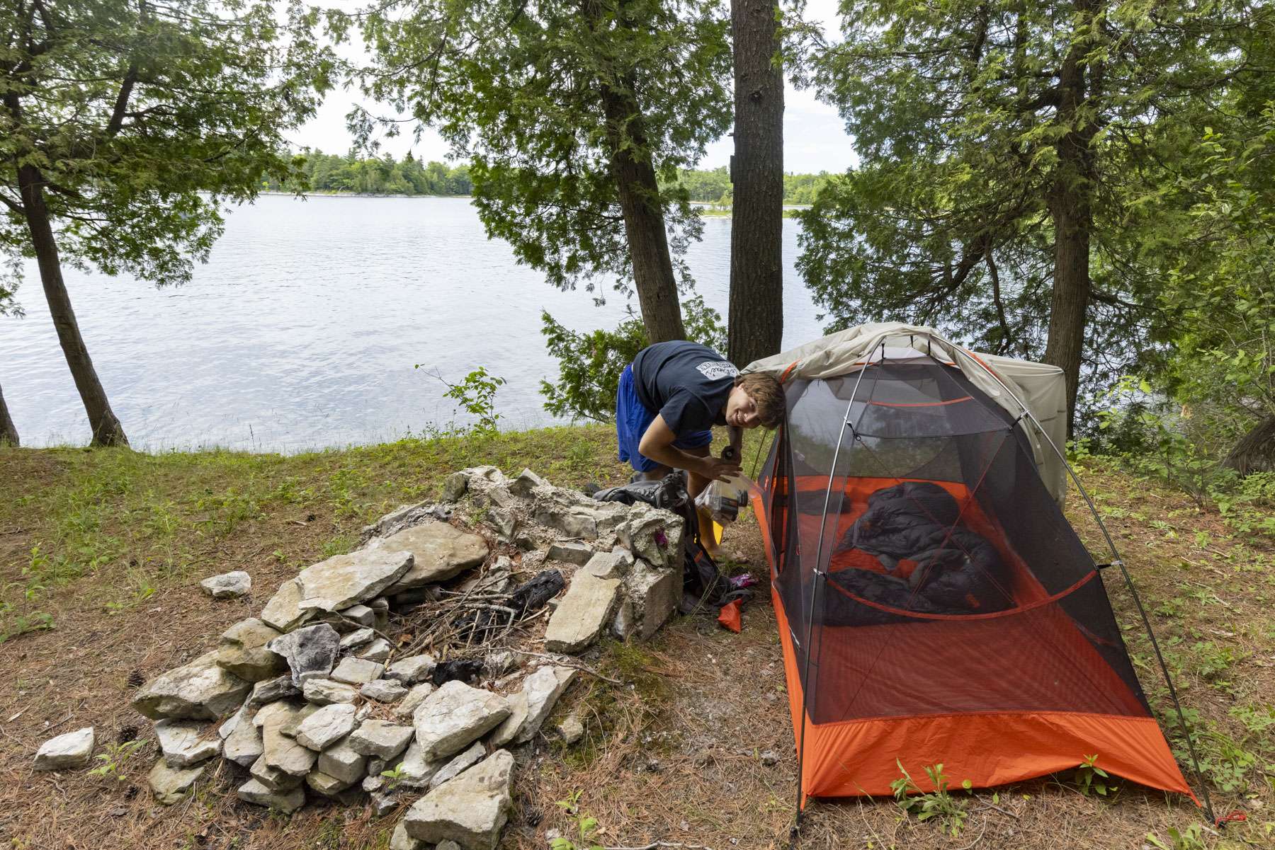 Explorer Intern Jak Krouse camped in a solo tent for the short stay on the island. 