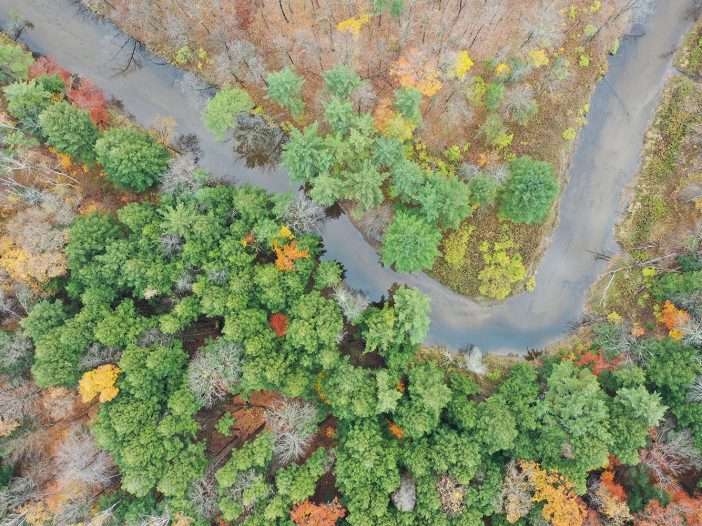 Aerial view of intact forests along the North Branch of the Boquet River on the Ben Wever Farm property, now protected by a conservation easement in partnership with the Adirondack Land Trust. © Adirondack Land Trust/Becca Halter