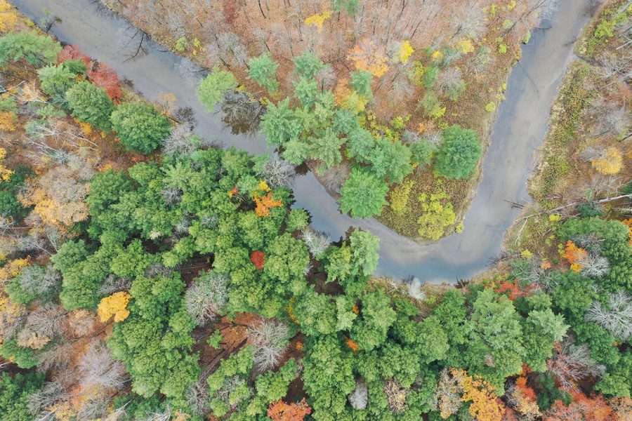 Aerial view of intact forests along the North Branch of the Boquet River
on the Ben Wever Farm property, now protected by a conservation easement in partnership with the Adirondack Land Trust. © Adirondack Land Trust/Becca Halter