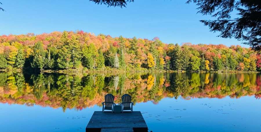 fall color with a boat dock in the foreground