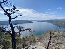 View of Lake George from Rogers Rock. There is no formal hiking trail to the top because the state has not adopted a unit management plan for the Lake George Wild Forest.