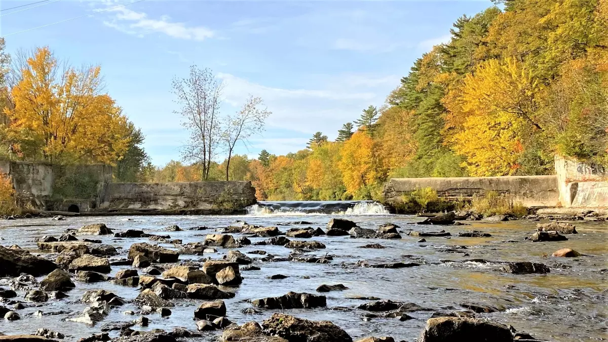 Crews are removing Indian Rapids Dam on the lower Saranac River this month. Photo courtesy of U.S. Fish and Wildlife Service