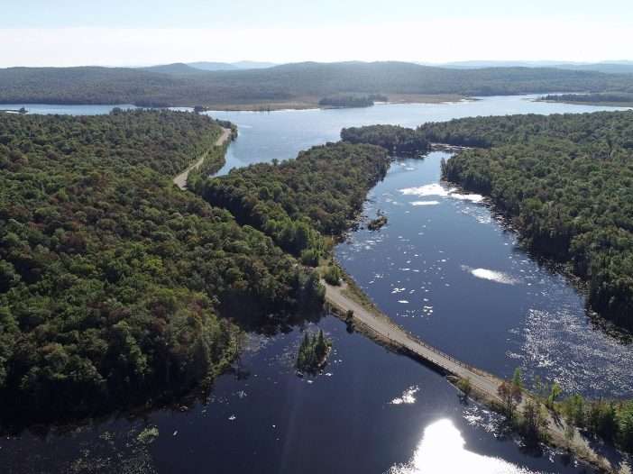Aerial view of river and a bridge