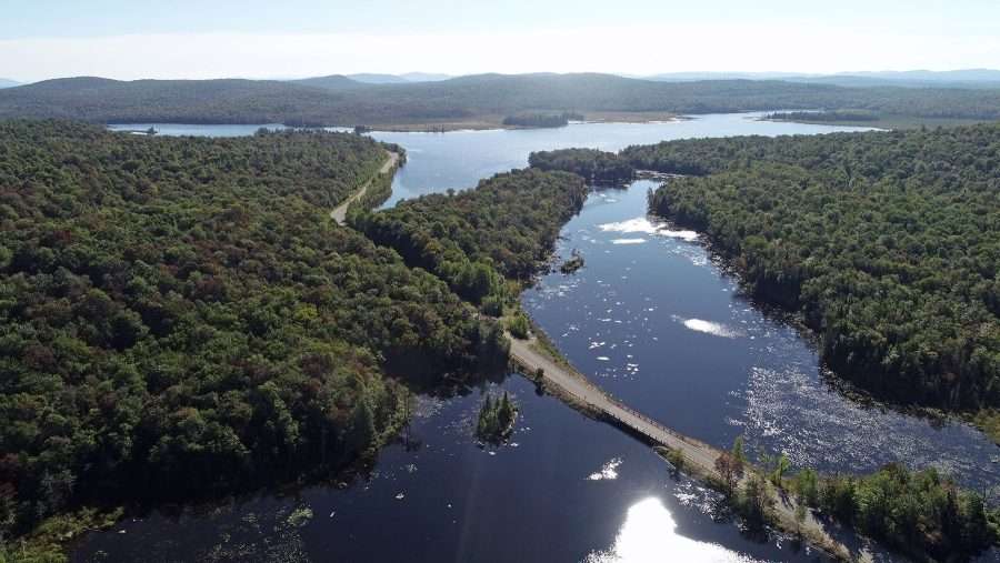 Aerial view of river and a bridge