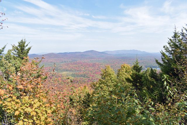 The view from the summit of Floodwood Mountain looking north includes Long Pond Mountain (center) and St. Regis Mountain in the distance (right). Photo by Tom French