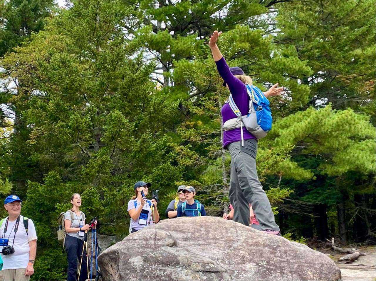 Brenda Schlinz of Grand Rapids, Michigan, celebrates a view on the Moxham trail. Photo by Tim Rowland