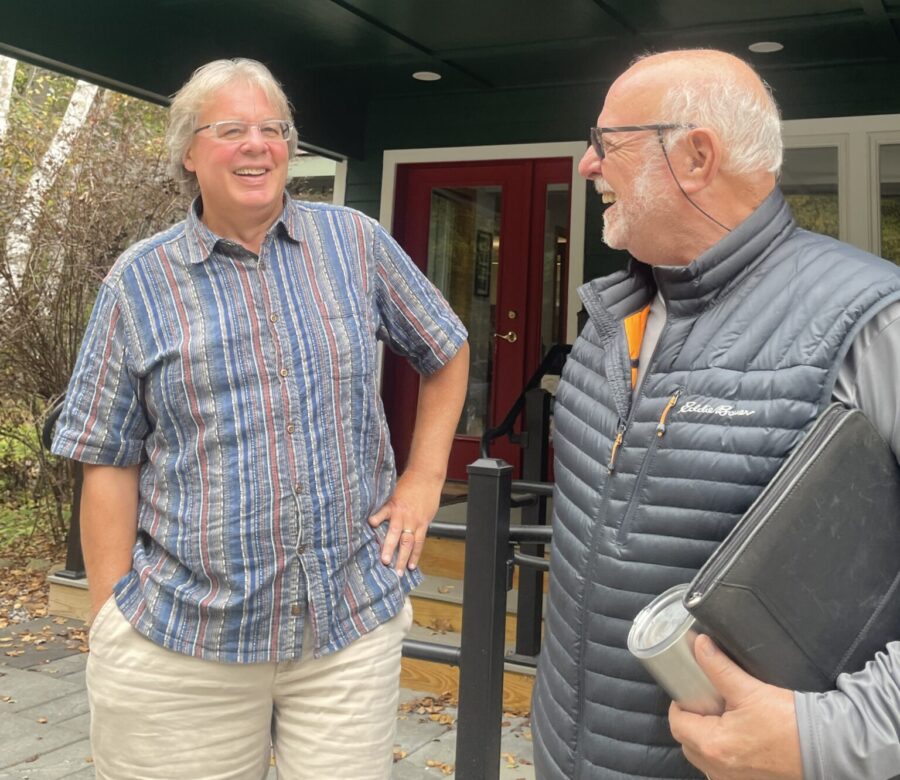 Lake George Waterkeeper Chris Navitsky and researcher Jim Sutherland outside the Lake George Association office.