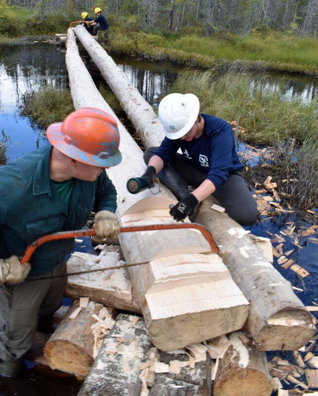 deux personnes de l'association étudiante de conservation ont travaillé sur le pont