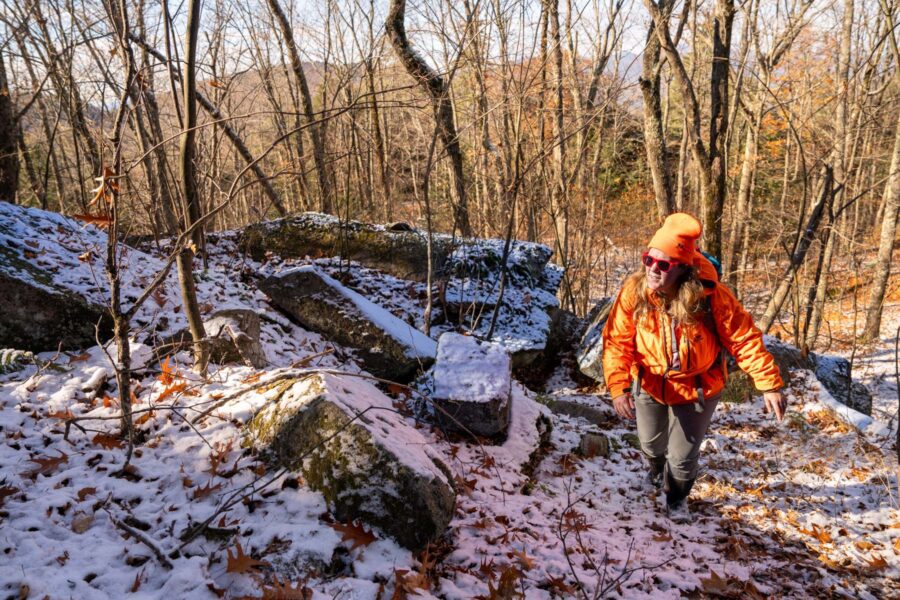 woman in orange hiking