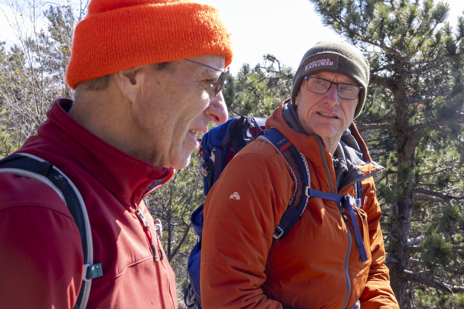 David Thomas-Train, left, talks to Tim Rowland about the improvements on the trail. Photo by Mike Lynch