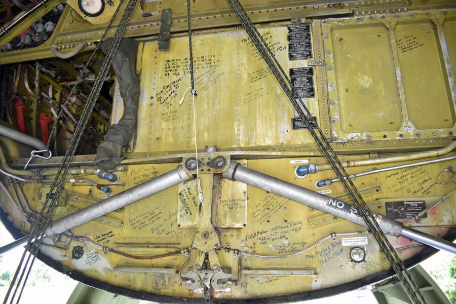 signatures on the bomb bay of the Pride of the Adirondacks B-47 airplane