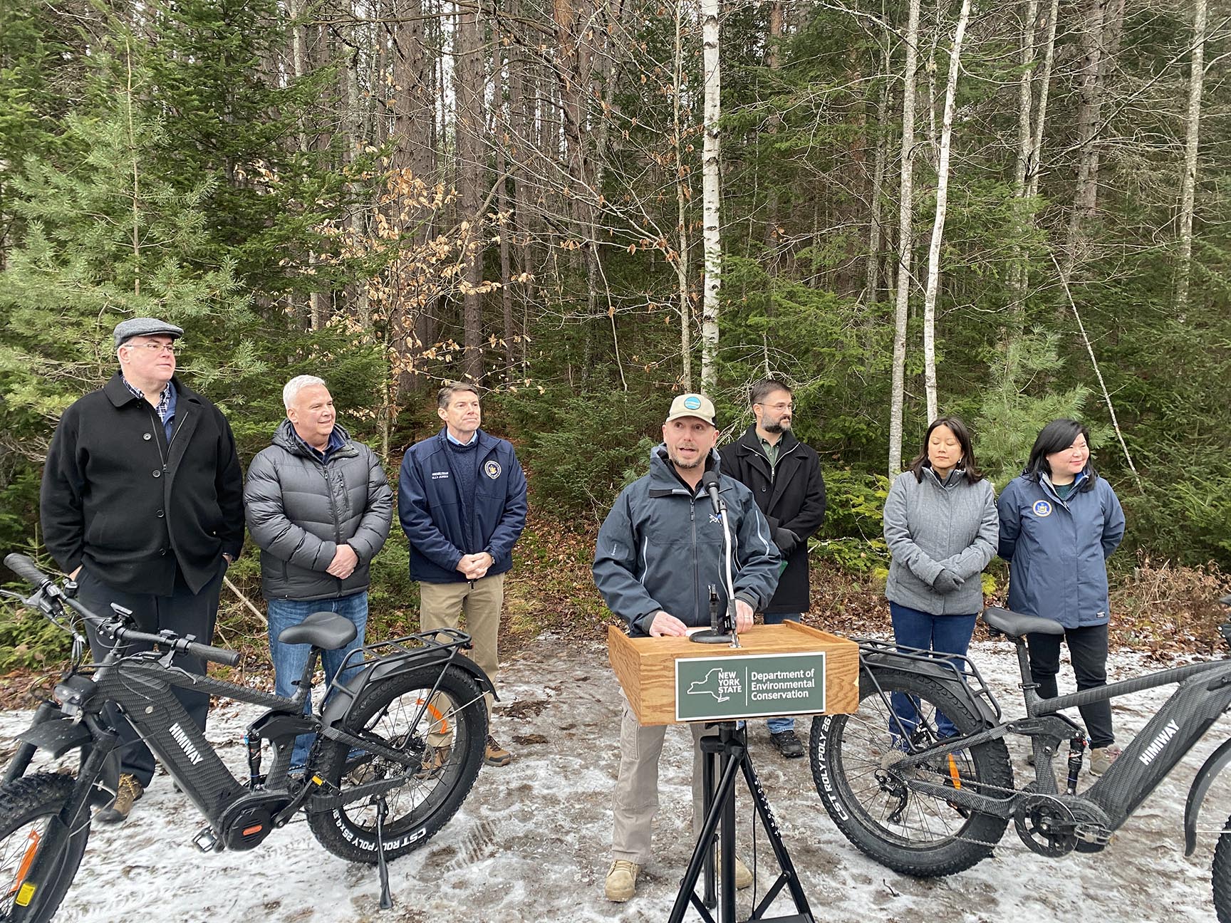 DEC Commissioner Basil Seggos announces the opening of the rail trail between Saranac Lake and Lake Placid. Photo by Mike Lynch