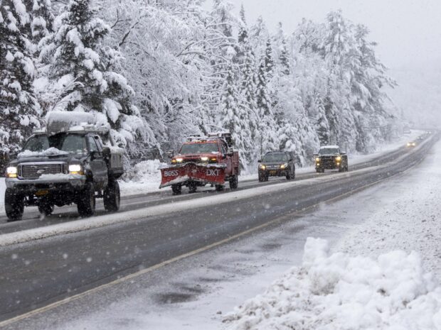 cars on a snowy road