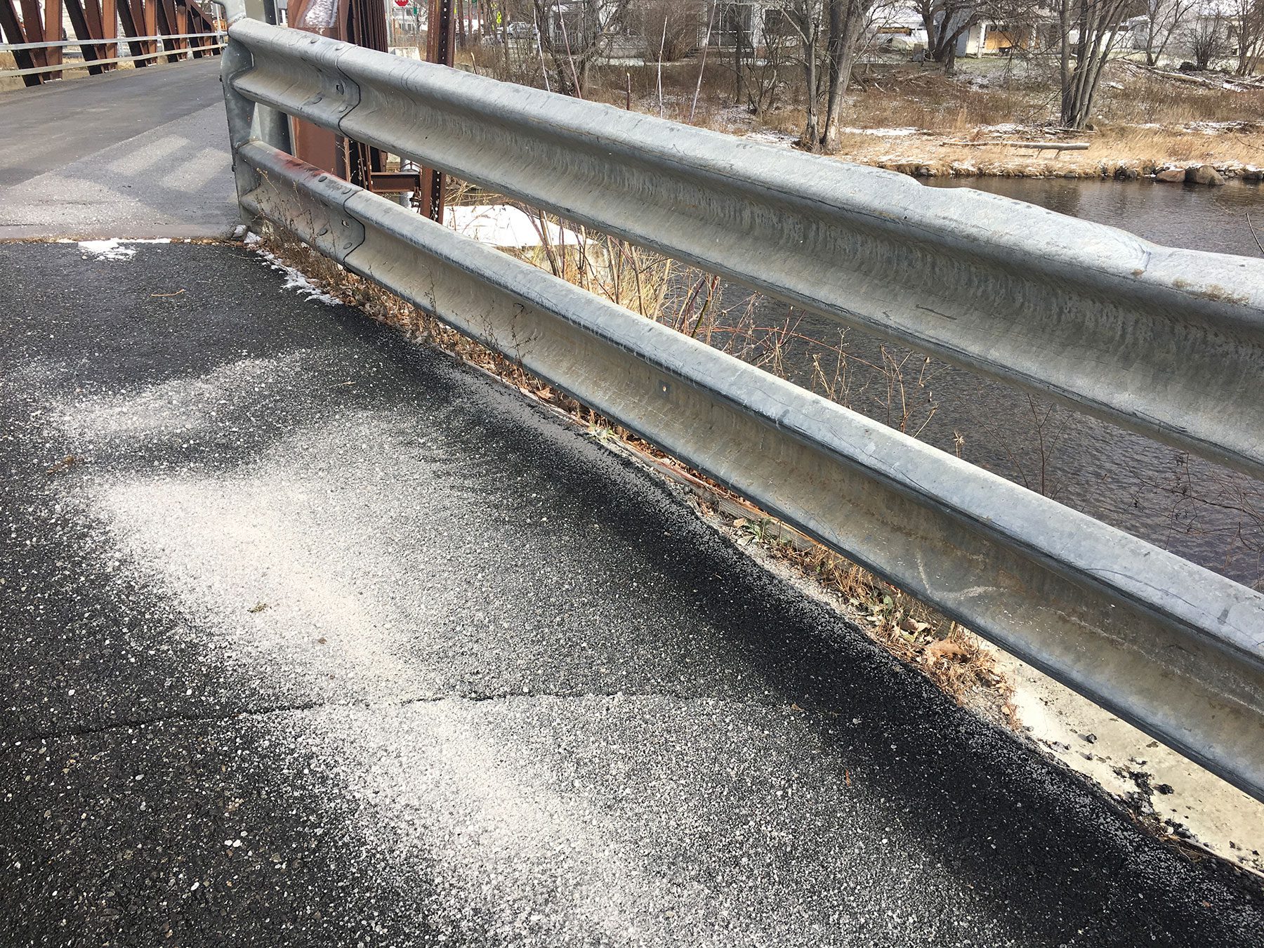 Road salt on a bridge