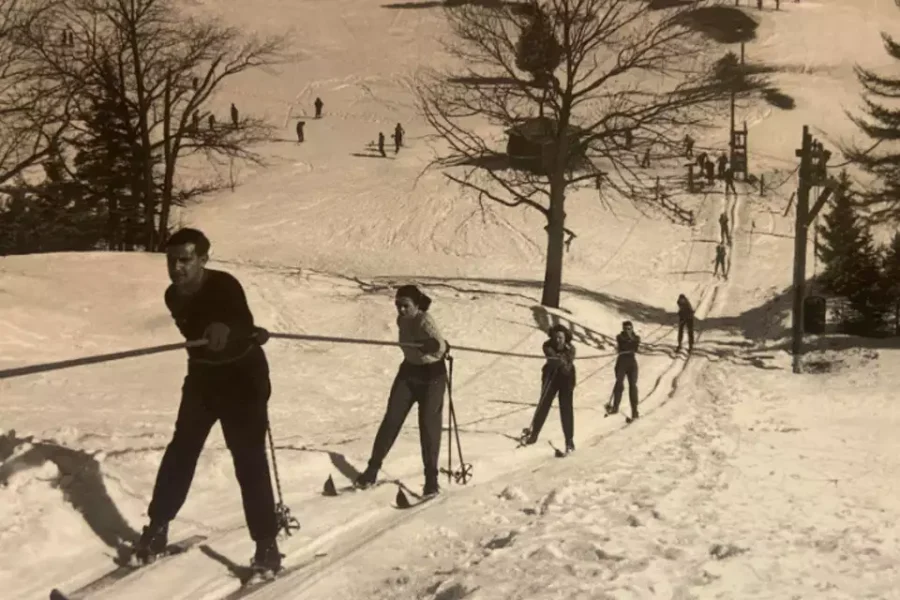 Hardy skiers used rope tows in the 1930s at what is now Gore Mountain ski center.