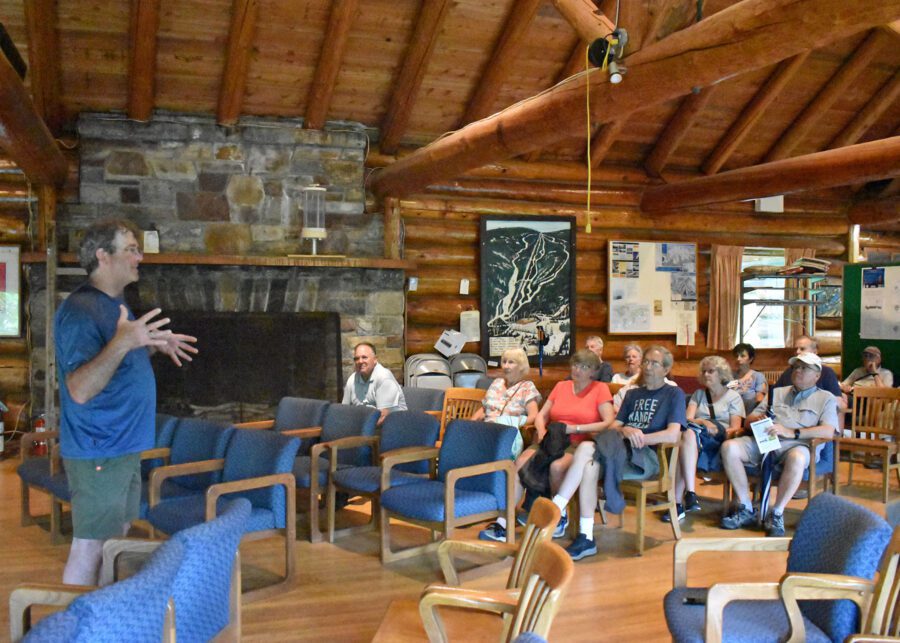 a lecture inside a lodge