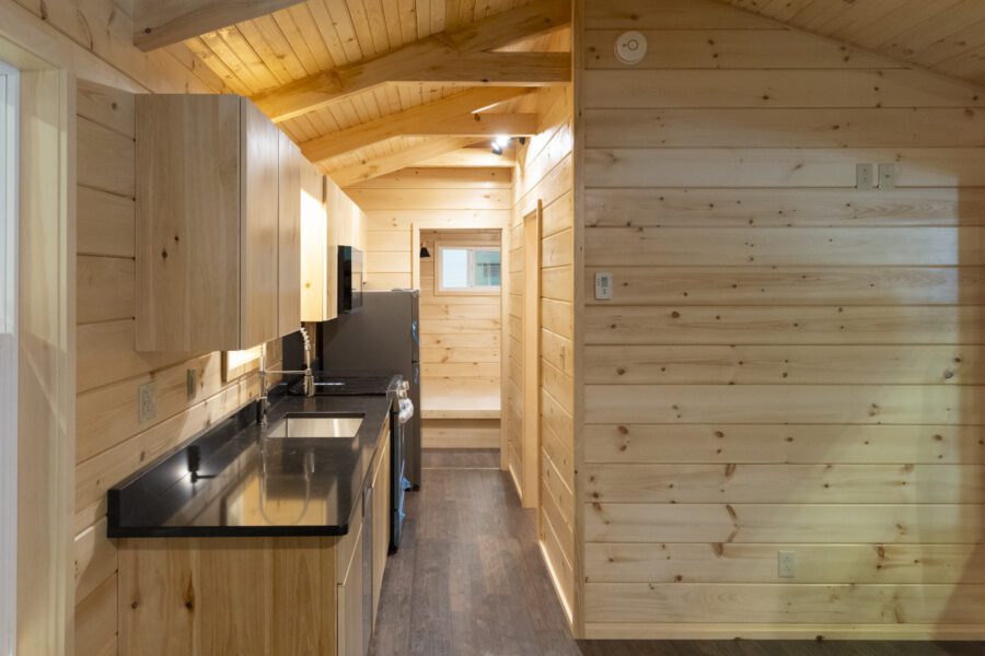 Inside a modular home by Adirondack White Pine Cabins.