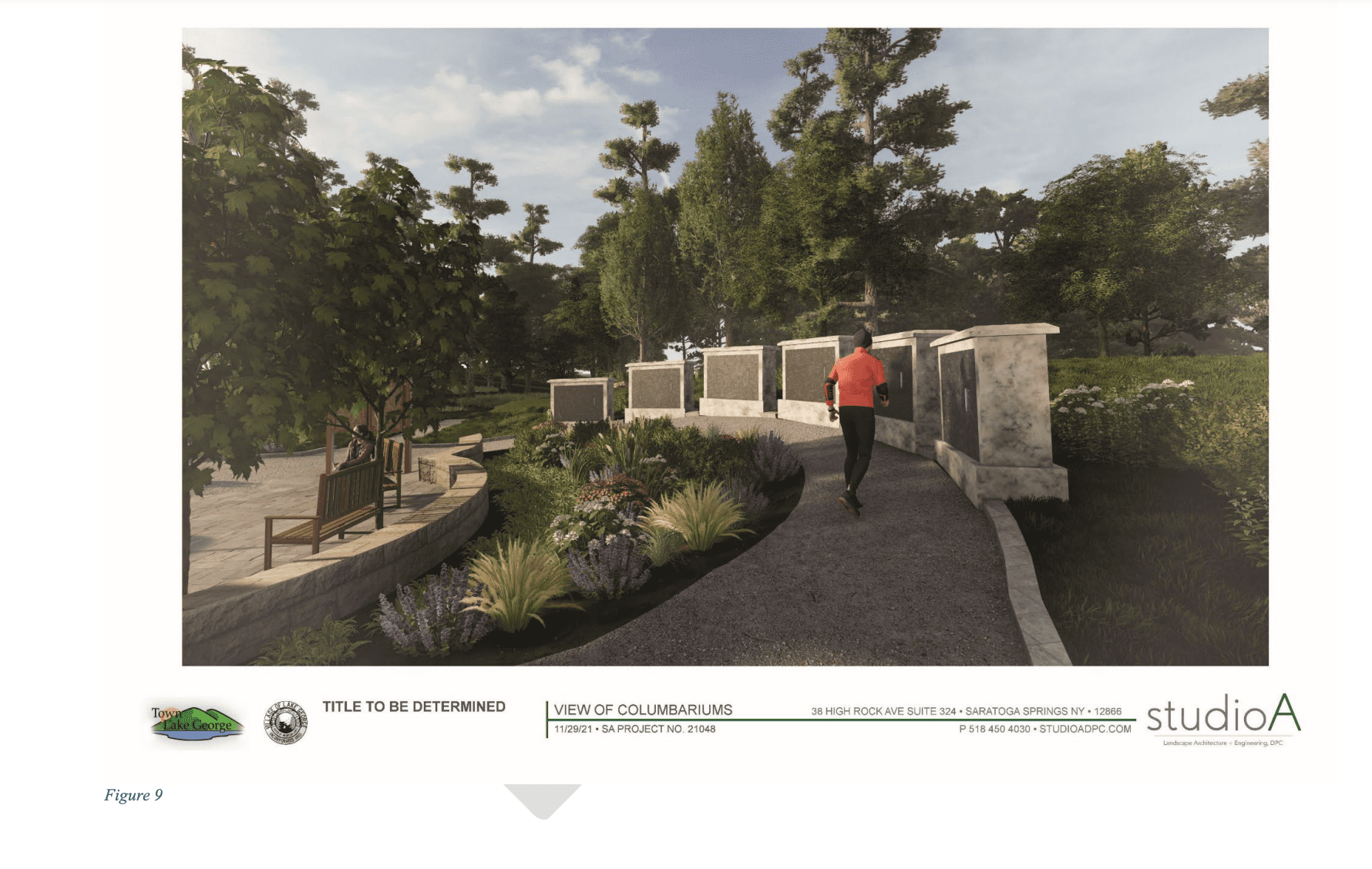 A rendering of the proposed columbariums at the Lake George Battlefield.