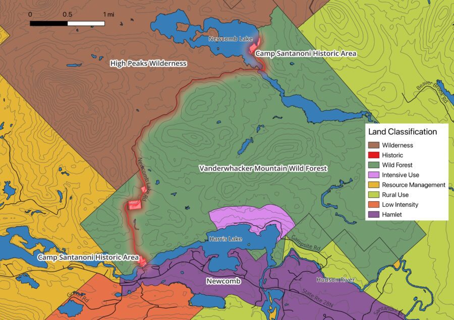 map of Great Camp Santanoni area