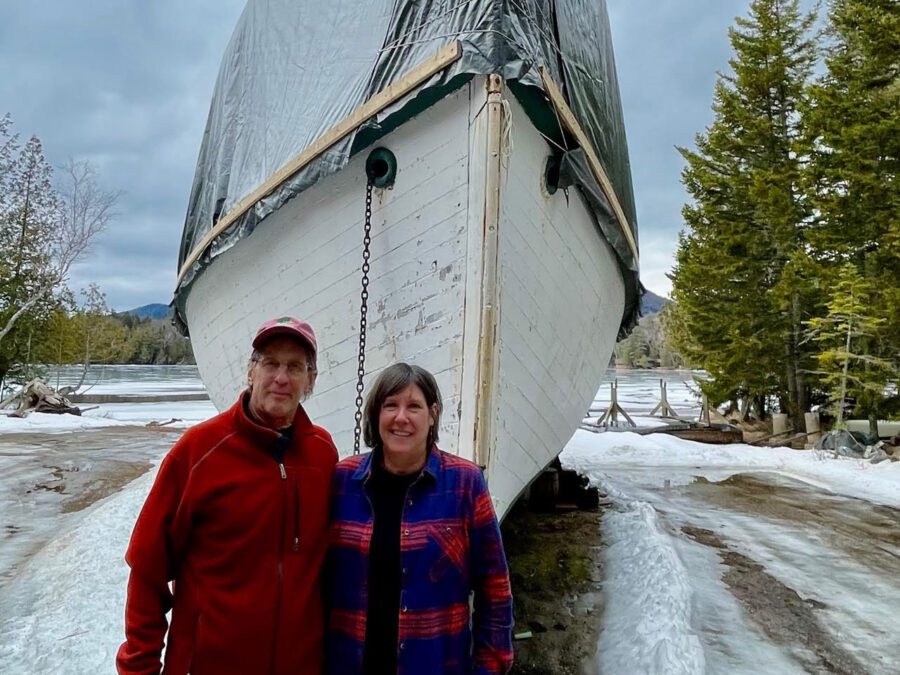 couple in front of steamboat Tuscarora