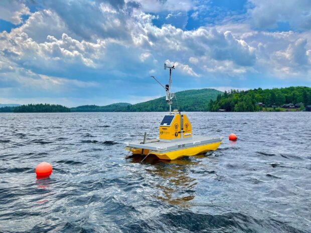AWI's Upper Saranac Lake Environmental Monitoring Platform collects data for long-term projects. Photo by Brendan Wiltse